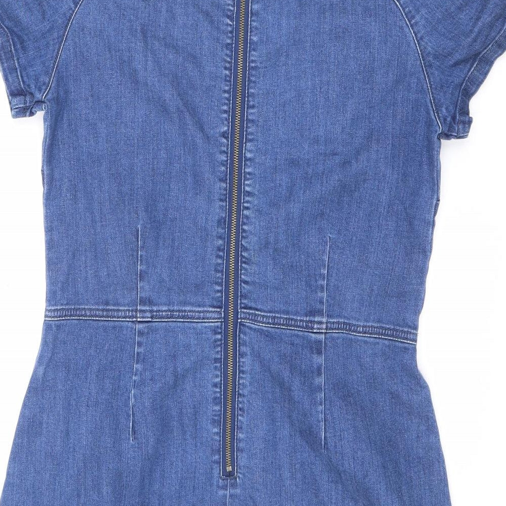 Blonde+Blonde Womens Blue Cotton A-Line Size 12 Round Neck Zip