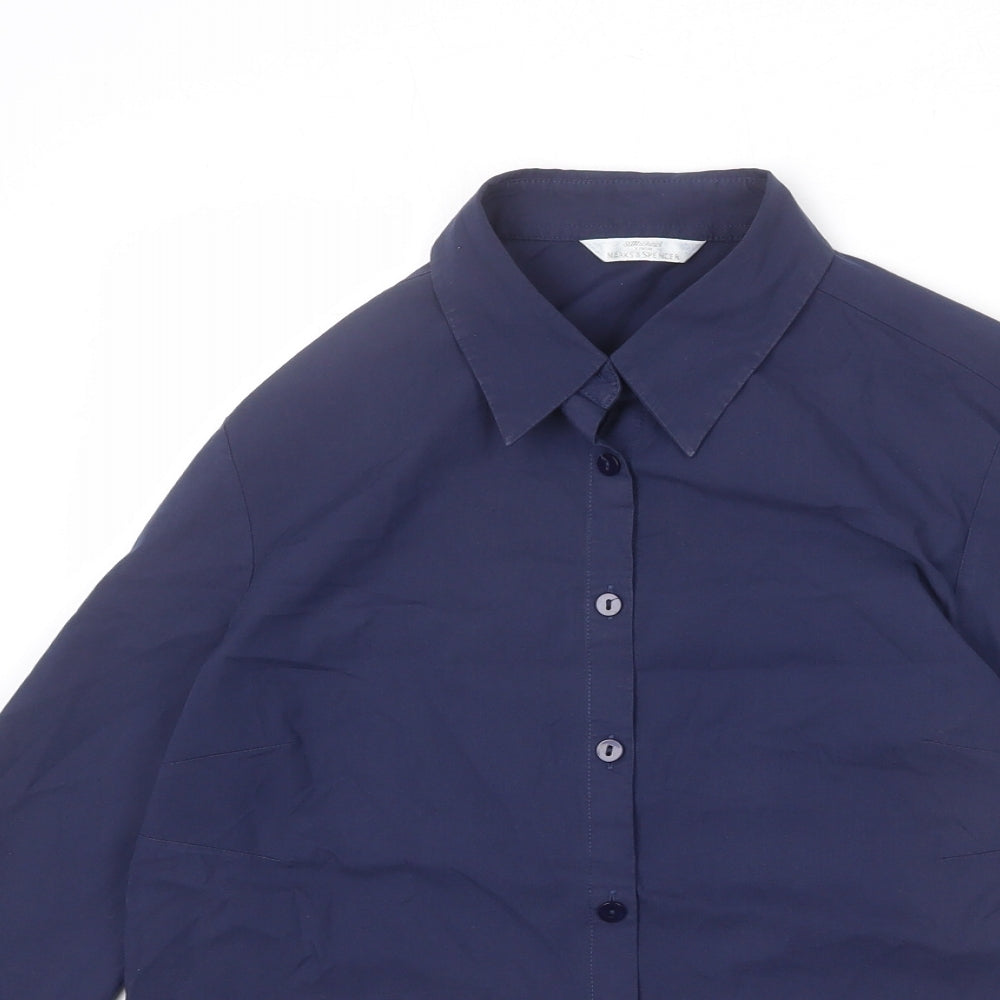 St Michael Womens Blue Cotton Basic Button-Up Size 8 Collared - Short Length