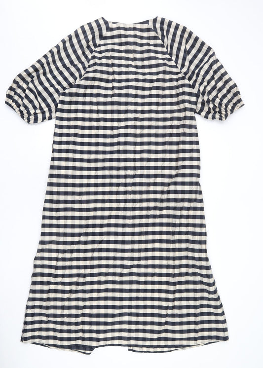 H&M Womens Beige Plaid Viscose Shift Size XS V-Neck Pullover