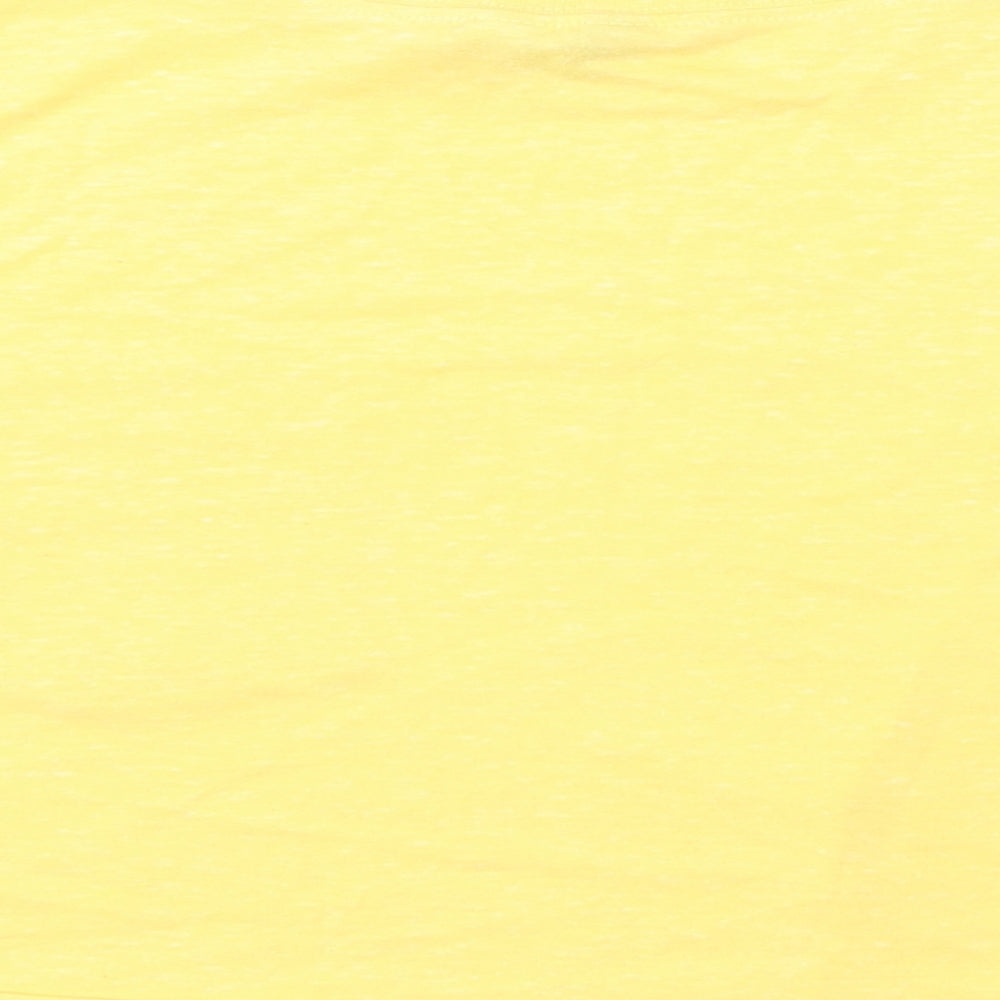 Brand and care label for ASOS women’s yellow polyester cropped t-shirt, size UK 6, round neck