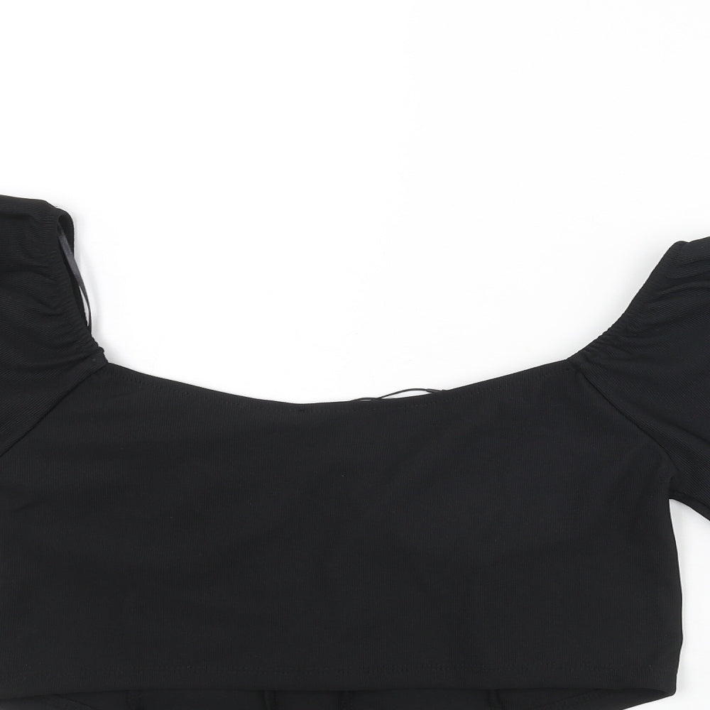 Stradivarius Womens Black Polyester Cropped Blouse Size L Sweetheart