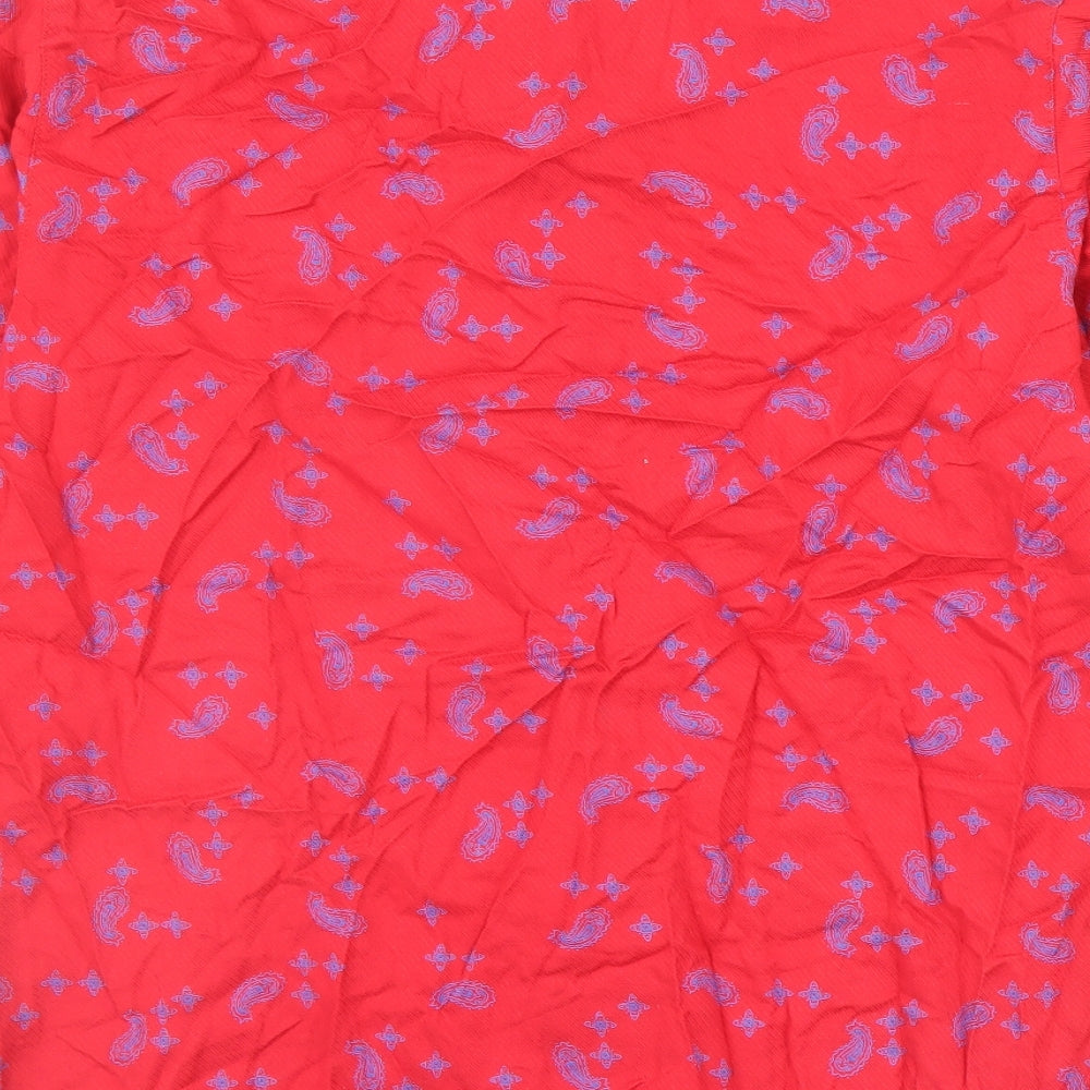 St Michael Womens Red Geometric Cotton Basic Button-Up Size 16 Collared