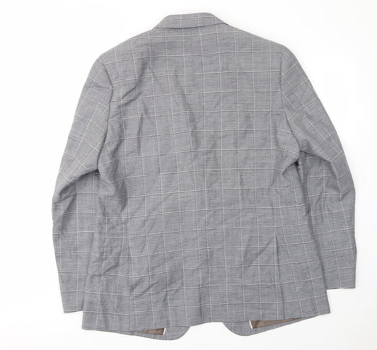 Marks and Spencer Mens Grey Plaid Wool Jacket Suit Jacket Size 44 Regular - Inside pockets