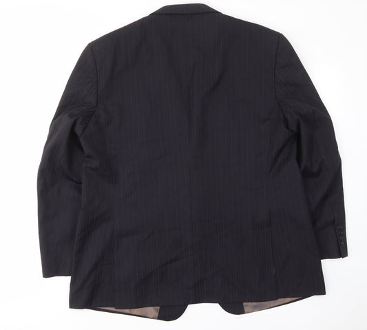 Marks and Spencer Mens Black Striped Wool Jacket Suit Jacket Size 48 Regular - Inside pockets