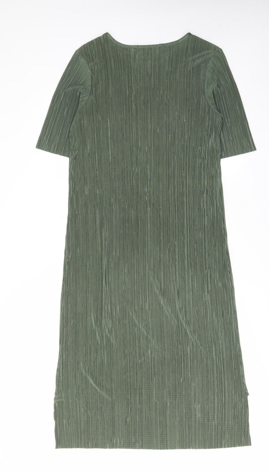 India Gray Womens Green Polyester A-Line Size 10 Crew Neck Pullover - Pleated