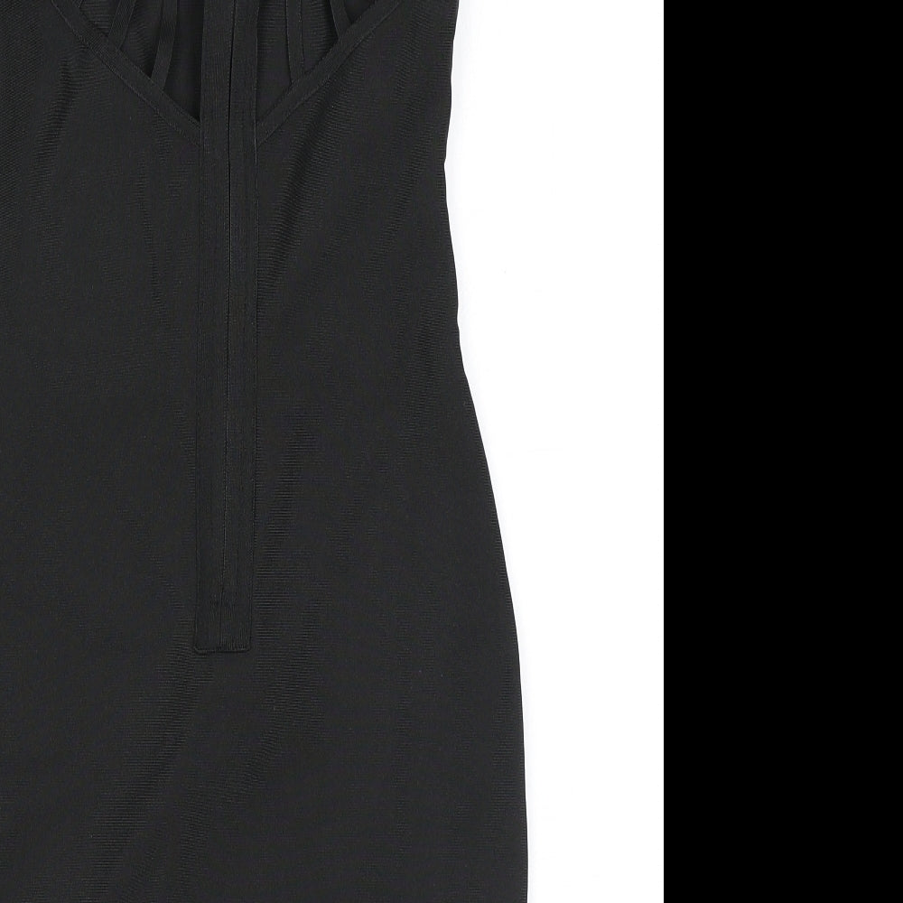 Love & Other Things Womens Black Polyester Bodycon Size S Scoop Neck Zip