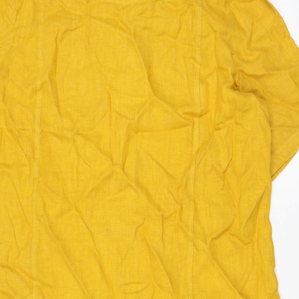 Seasalt Womens Yellow Linen T-Shirt Dress Size 14 Round Neck Pullover - Pockets