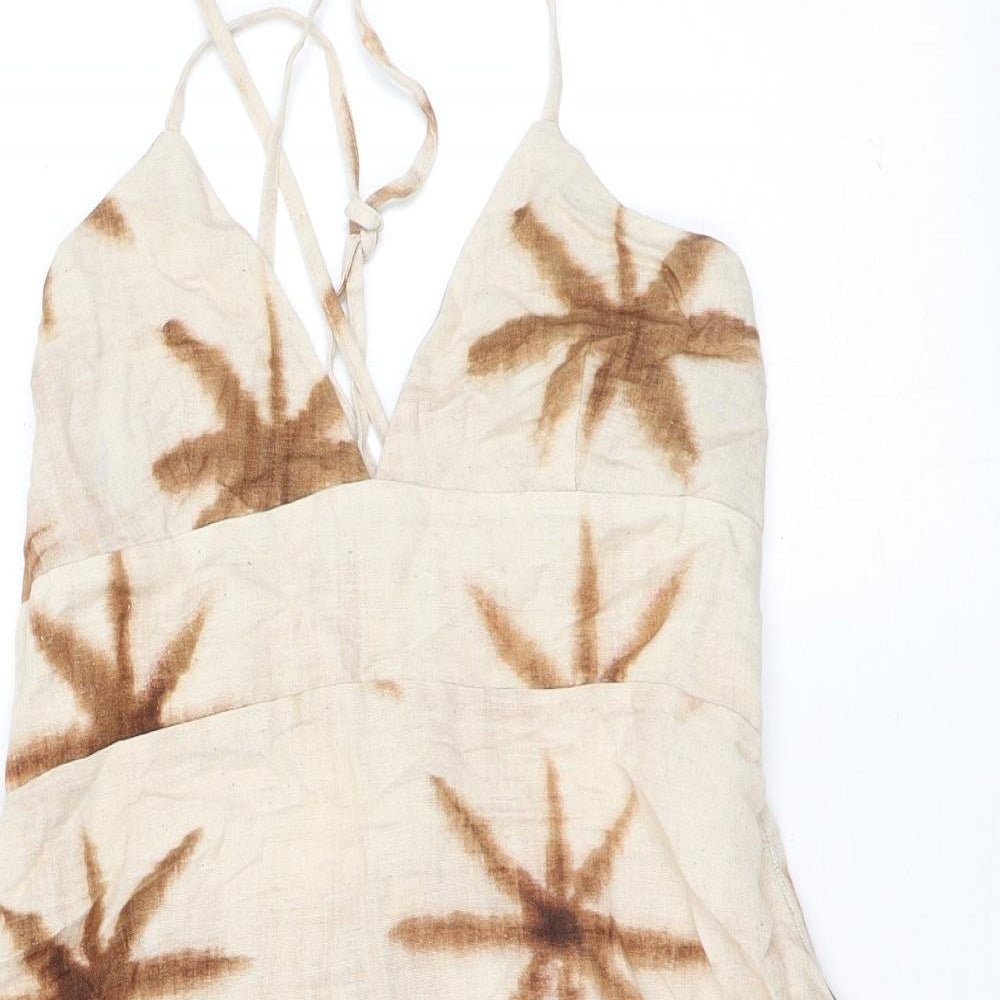 Pull&Bear Womens Beige Geometric Viscose Camisole T-Shirt Size M V-Neck