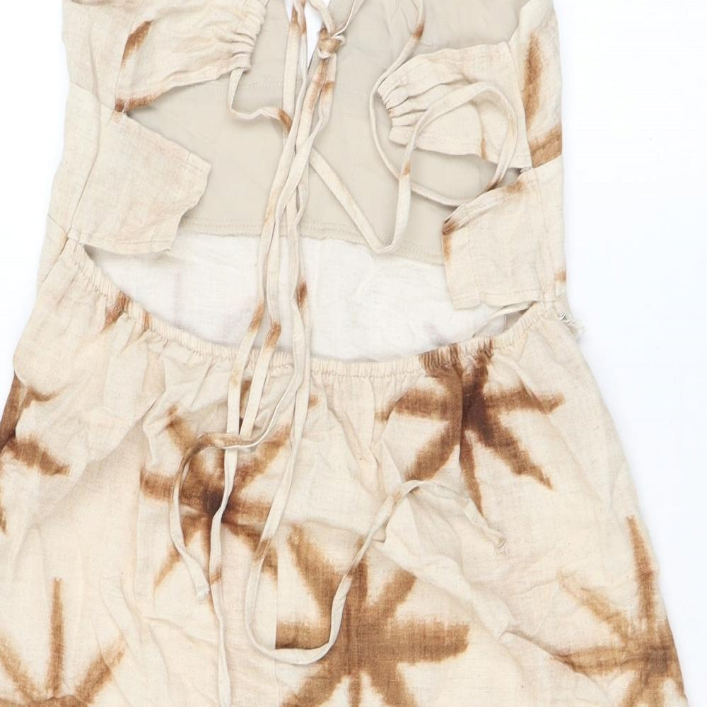 Pull&Bear Womens Beige Geometric Viscose Camisole T-Shirt Size M V-Neck