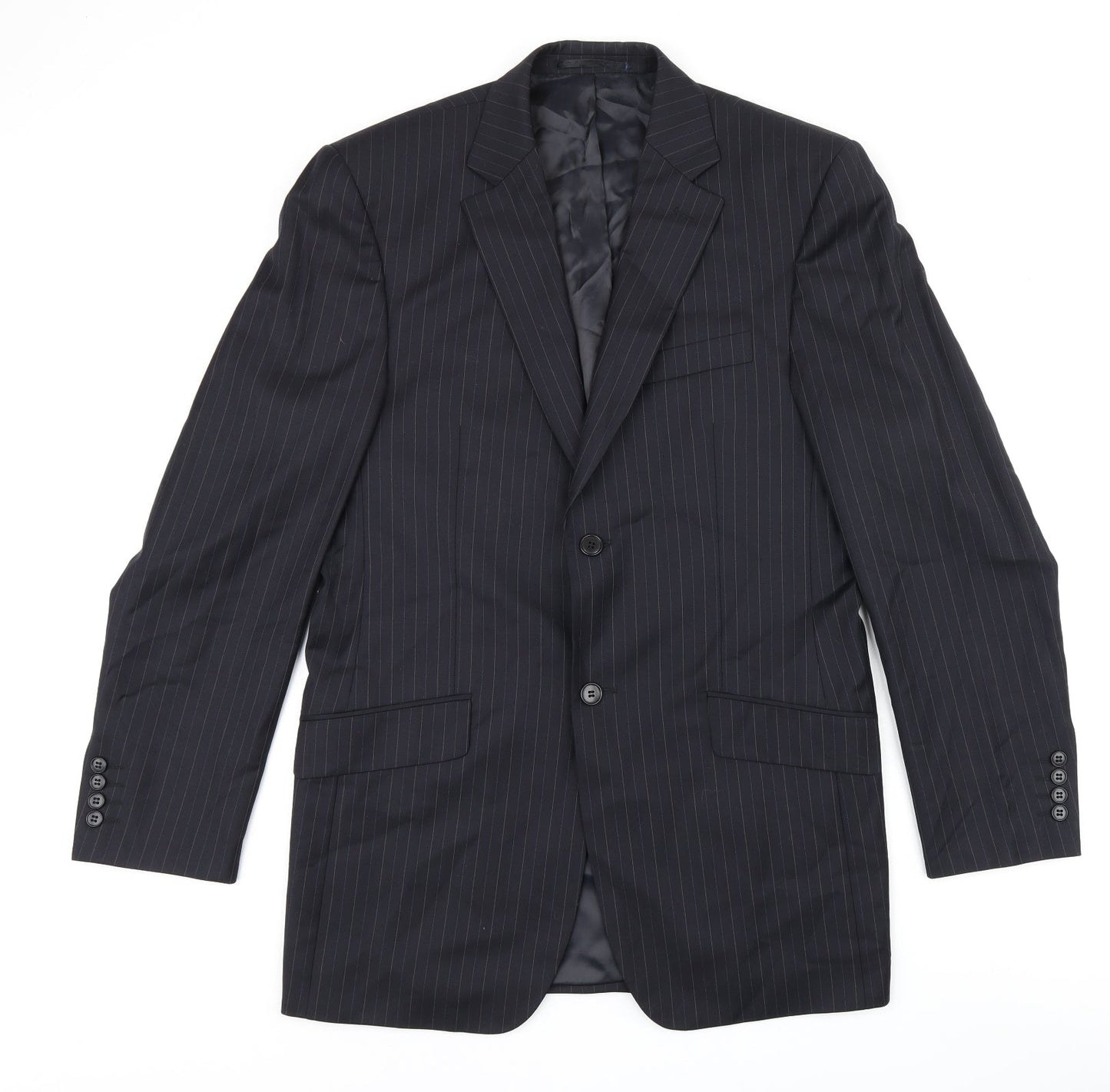 Daniel Hetcher Mens Black Striped Polyester Jacket Suit Jacket Size 38 Regular