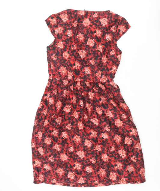Amitié Womens Red Floral Viscose A-Line Size 10 Scoop Neck Zip