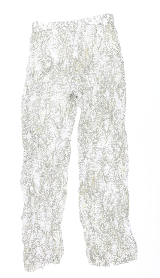 Zara Womens Beige Animal Print Viscose Trousers Size M L33 in Regular Zip - Snake Print