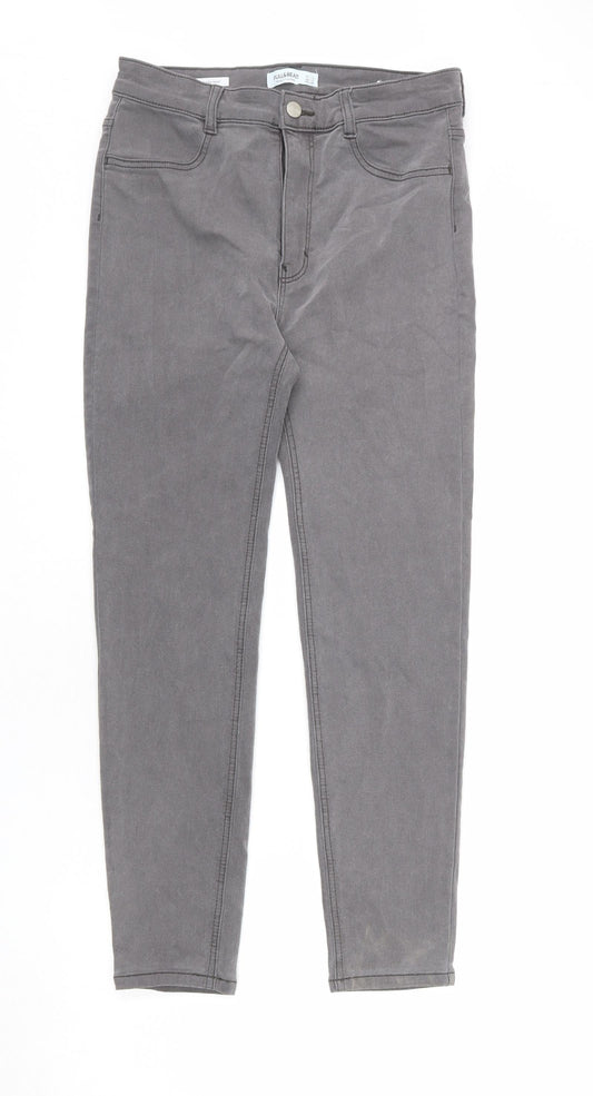 Pull&Bear Womens Grey Cotton Skinny Jeans Size 14 L25 in Regular Zip