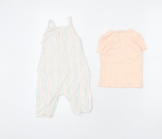 Marks and Spencer Girls Multicoloured Striped Polyester Jumpsuit Outfit/Set Size 3-6 Months Snap
