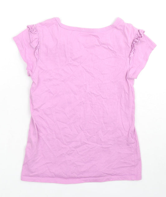 VIGOSS Girls Pink Cotton Basic T-Shirt Size S Round Neck Pullover - Ruffle