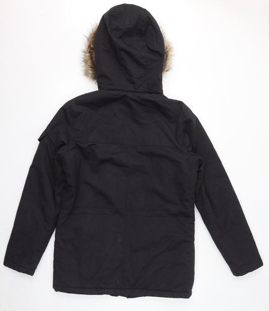 NEXT Womens Black Parka Coat Size S Zip - Faux Fur Hood