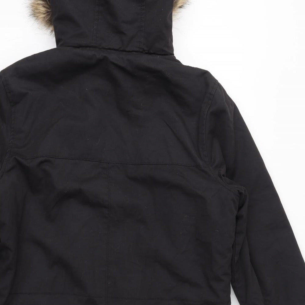 NEXT Womens Black Parka Coat Size S Zip - Faux Fur Hood
