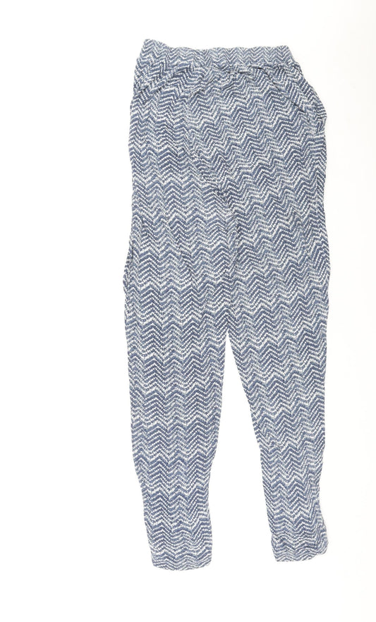 H&M Womens Blue Herringbone Viscose Jogger Trousers Size M L24 in Regular
