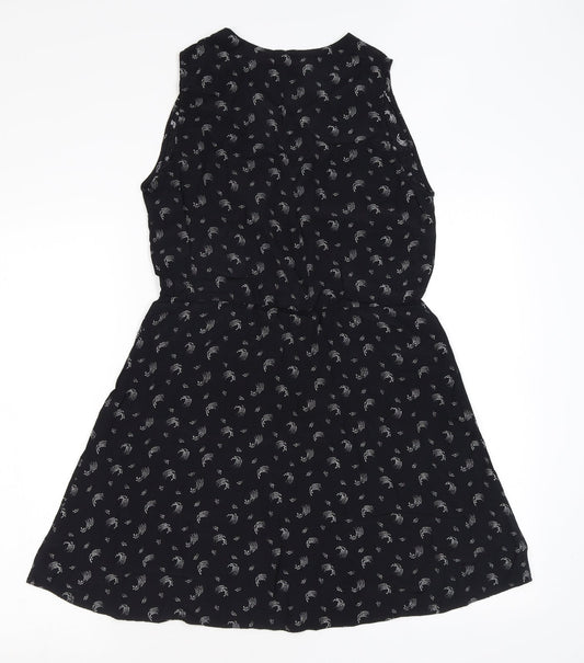 & Other Stories Womens Black Geometric Viscose Mini Size 8 V-Neck Button