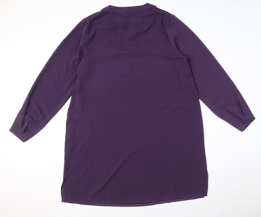 Jasminah Womens Purple Polyester T-Shirt Dress Size S V-Neck Pullover - Size S-M