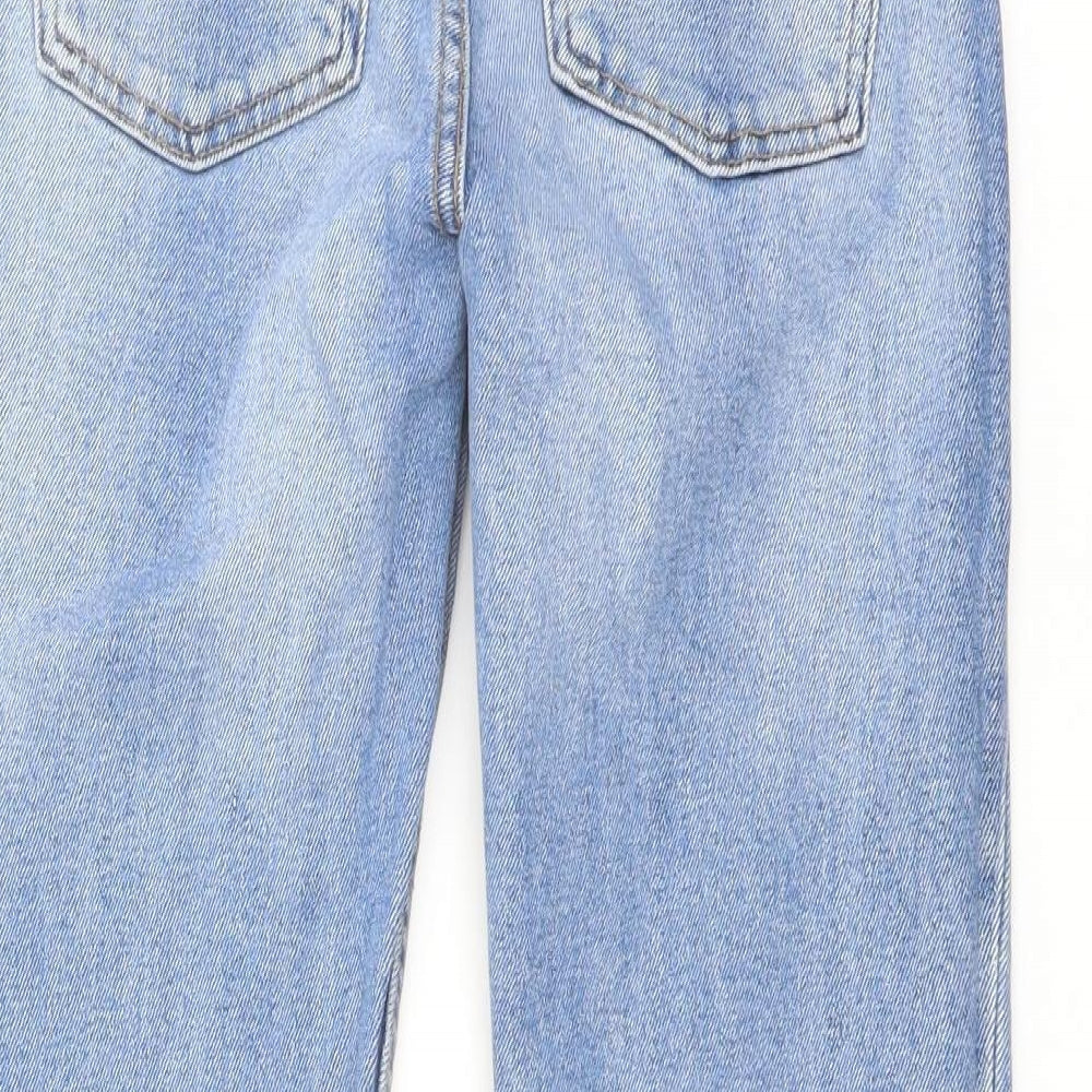 Brand and care label for Denim & Co. women’s blue cotton mom jeans, size UK 6, 26-inch leg regular button