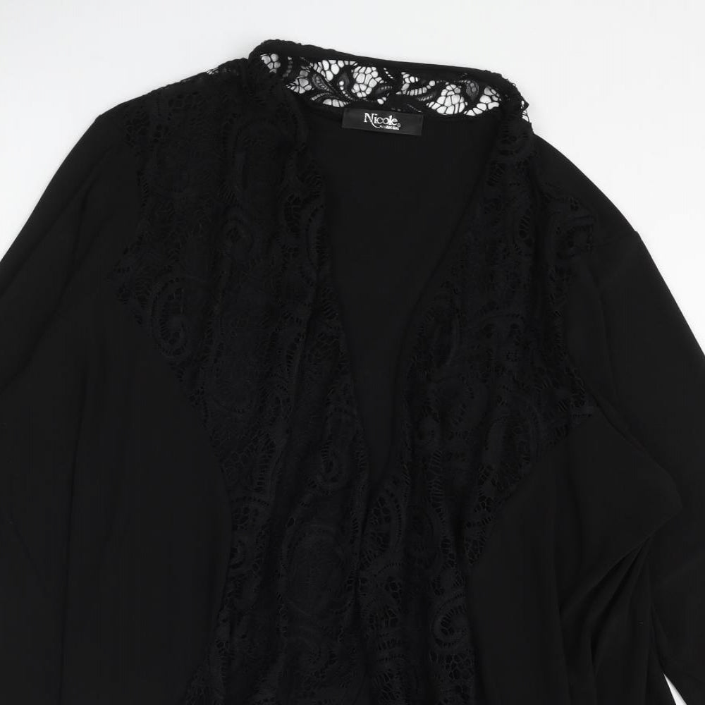 Nicole Womens Black Polyester Kimono Blouse Size L V-Neck - Lace Collar