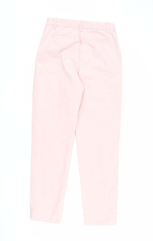Marks and Spencer Womens Pink Cotton Chino Trousers Size 9 Months L27 in Regular Zip