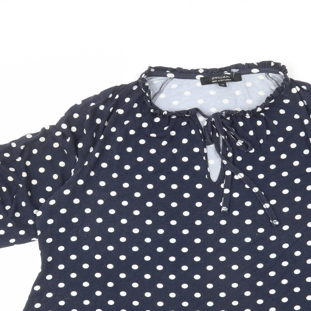 JD Williams Womens Black Polka Dot Viscose Tunic T-Shirt Size 14 Round Neck - Keyhole Cut Out