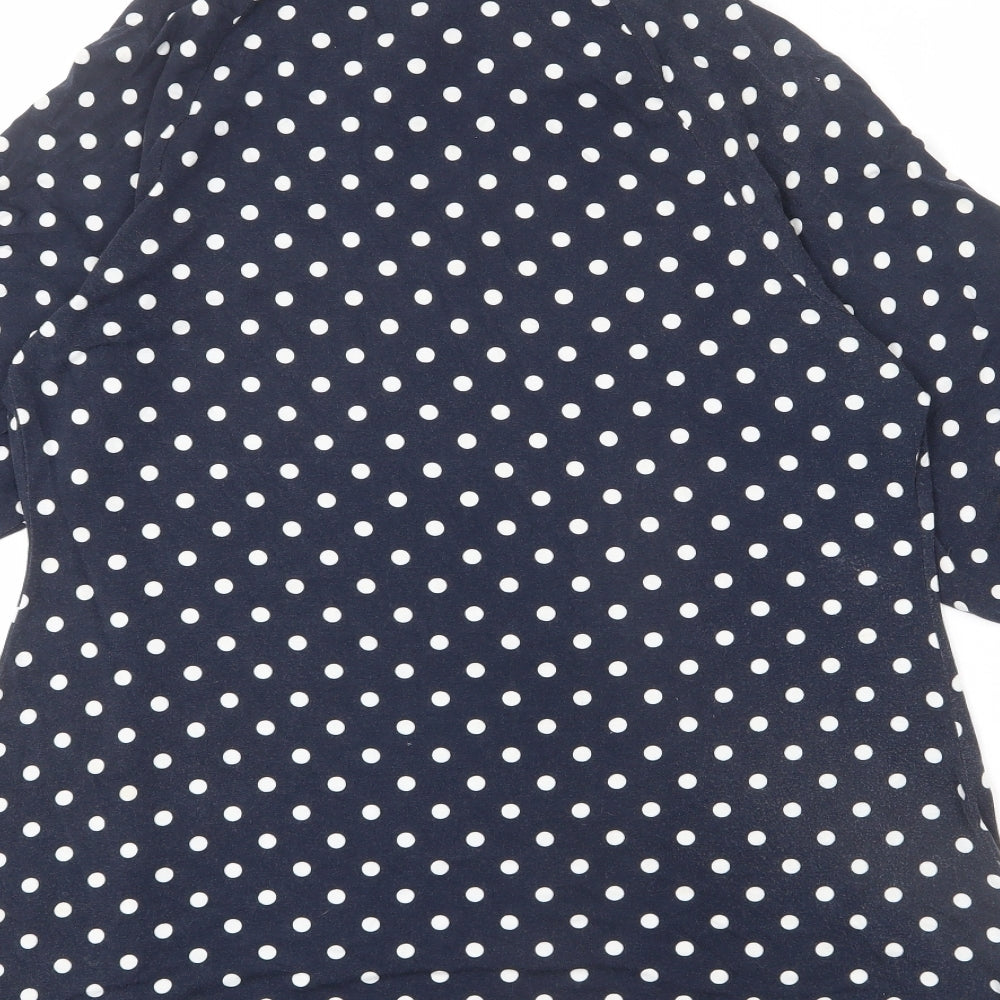 Brand and care label for JD Williams women’s black polka dot viscose tunic t-shirt, size UK 14, round neck - keyhole cut out
