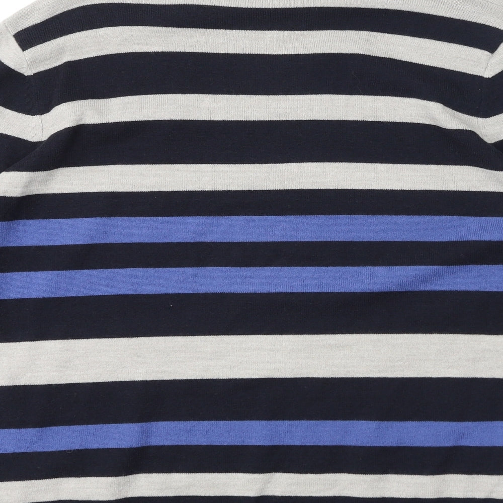 Classic Womens Blue Striped Acrylic Pullover Sweatshirt Size 12 Pullover
