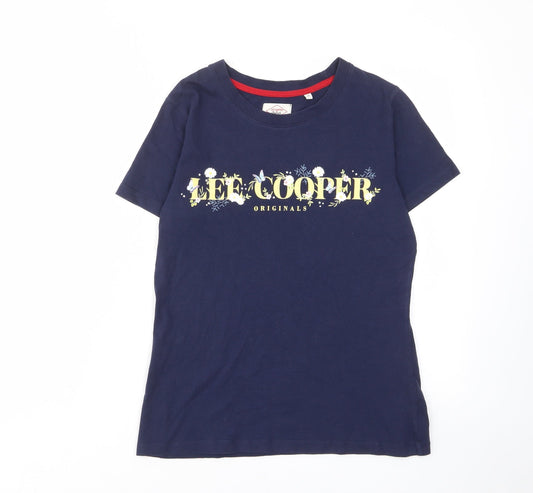 Lee Cooper Womens Blue Cotton Basic T-Shirt Size 10 Crew Neck - Logo, Floral