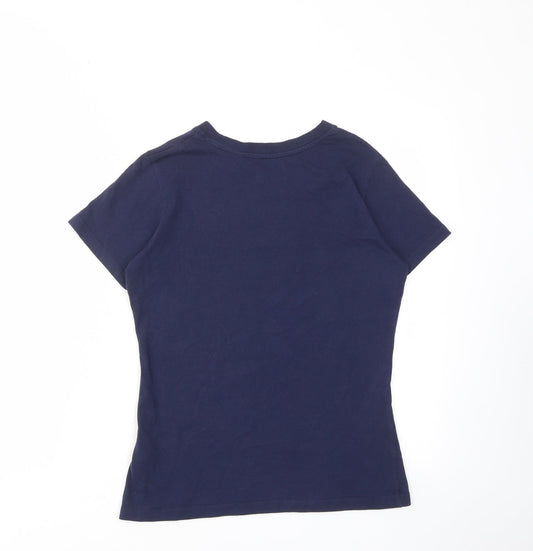 Lee Cooper Womens Blue Cotton Basic T-Shirt Size 10 Crew Neck - Logo, Floral