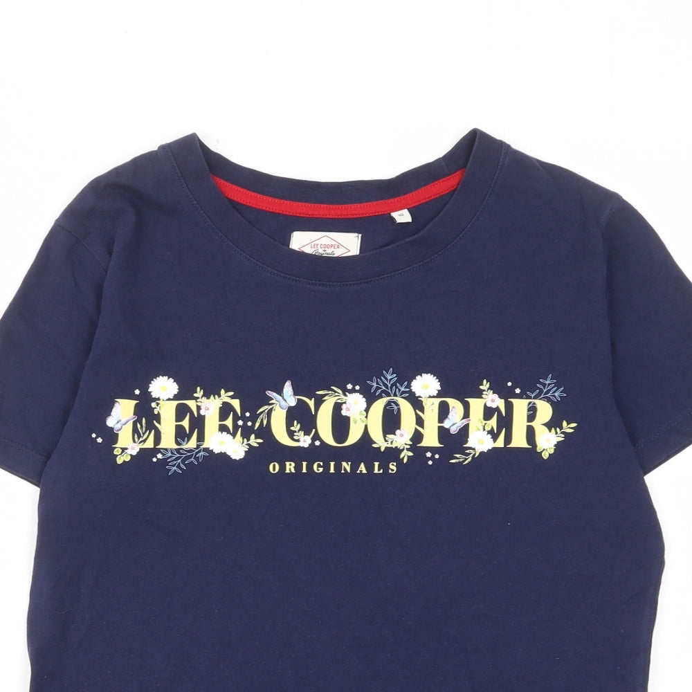 Lee Cooper Womens Blue Cotton Basic T-Shirt Size 10 Crew Neck - Logo, Floral