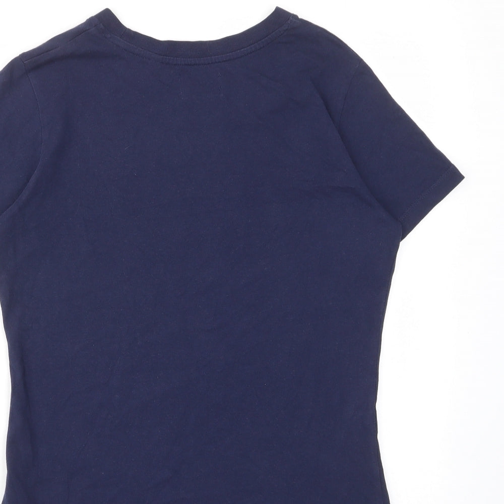 Lee Cooper Womens Blue Cotton Basic T-Shirt Size 10 Crew Neck - Logo, Floral