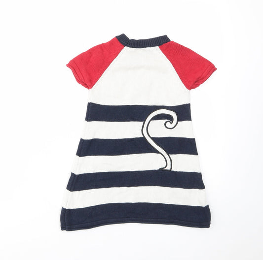 Bapster Girls Multicoloured Striped Cotton A-Line Size 3 Years Crew Neck Pullover - Cat, Embroided