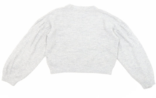 H&M Girls Grey Crew Neck Acrylic Pullover Jumper Size 10-11 Years Pullover - Cropped, Size 10-12 years