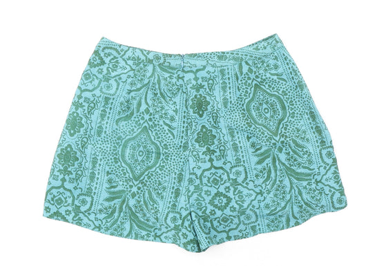 Zara Womens Green Paisley Polyester Skort Skirt Size S Zip - Ruffle Detail