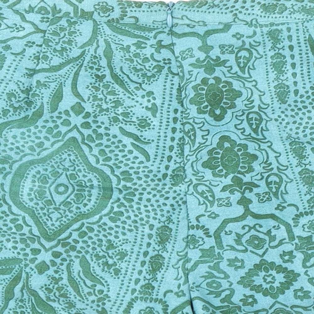 Zara Womens Green Paisley Polyester Skort Skirt Size S Zip - Ruffle Detail