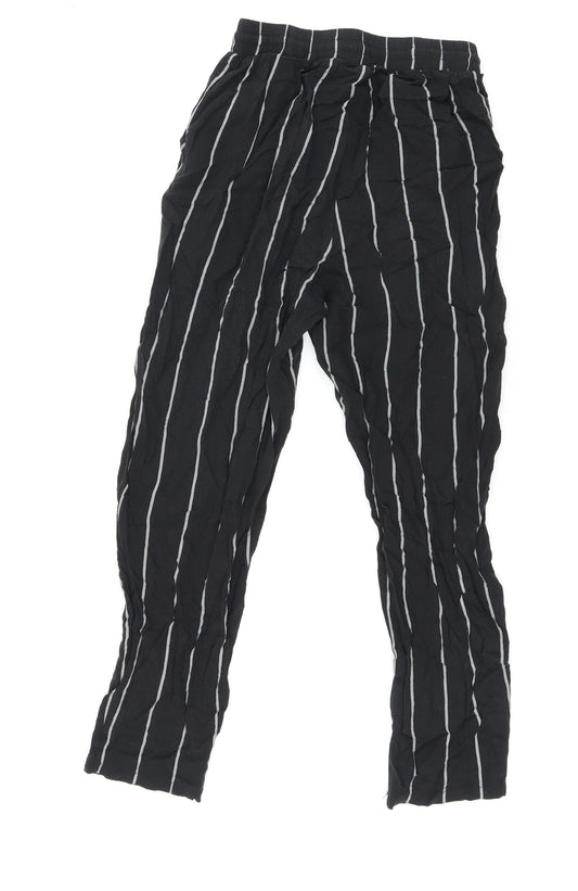 PRETTYLITTLETHING Womens Black Striped Viscose Trousers Size 6 L23 in Regular Drawstring
