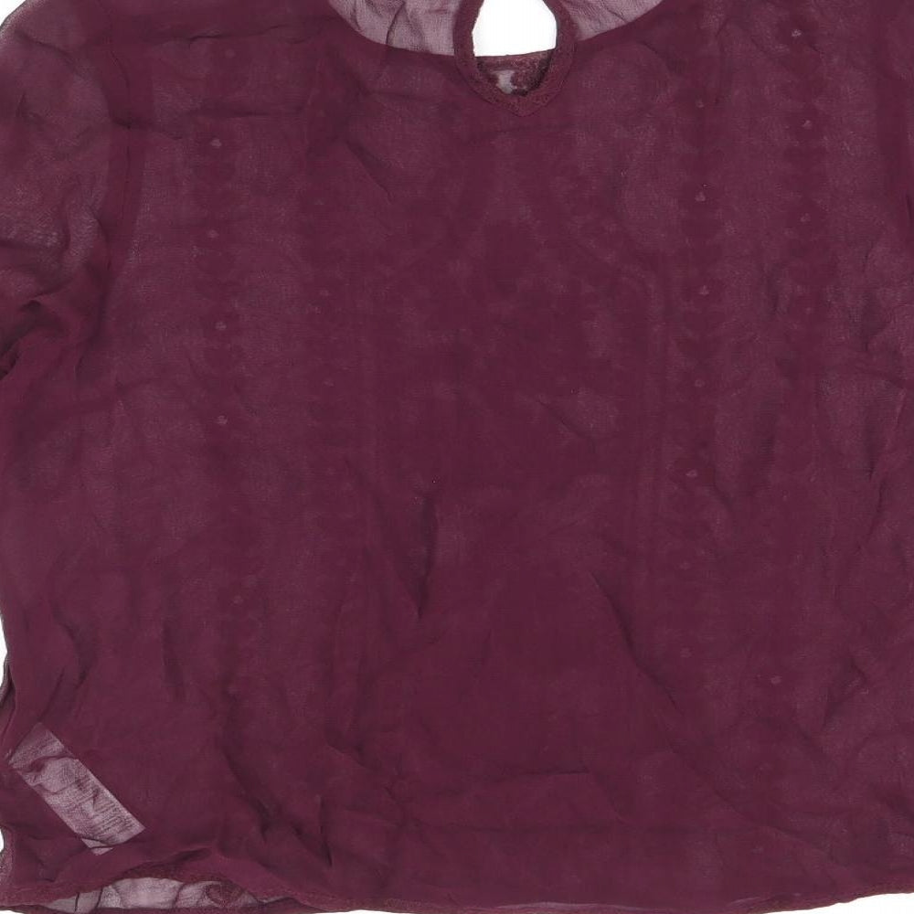New Look Womens Red Floral Viscose Basic Blouse Size 10 Round Neck - Embroidered flowers