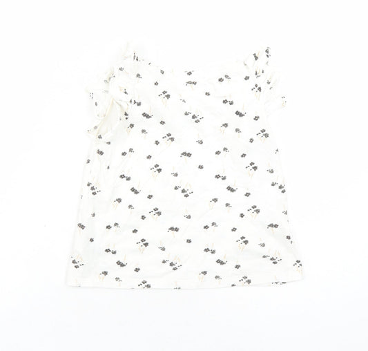 H&M Boys Ivory Floral Cotton Basic T-Shirt Size 5-6 Years Round Neck Pullover