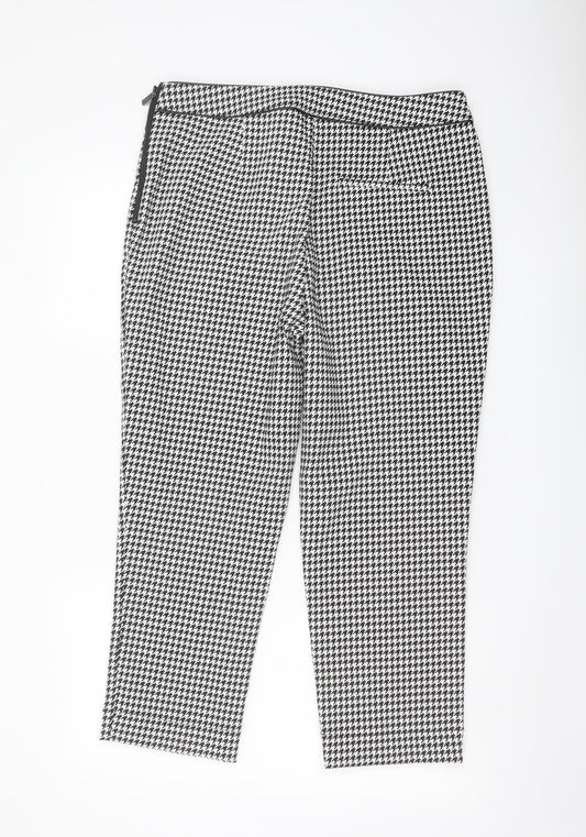 Oasis Womens Black Geometric Polyester Chino Trousers Size 16 L24 in Regular Zip