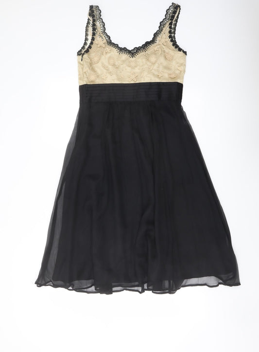 NEXT Womens Black Polyester A-Line Size 8 V-Neck Zip
