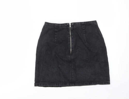 Topshop Womens Black Cotton A-Line Skirt Size 8 Zip - Pockets