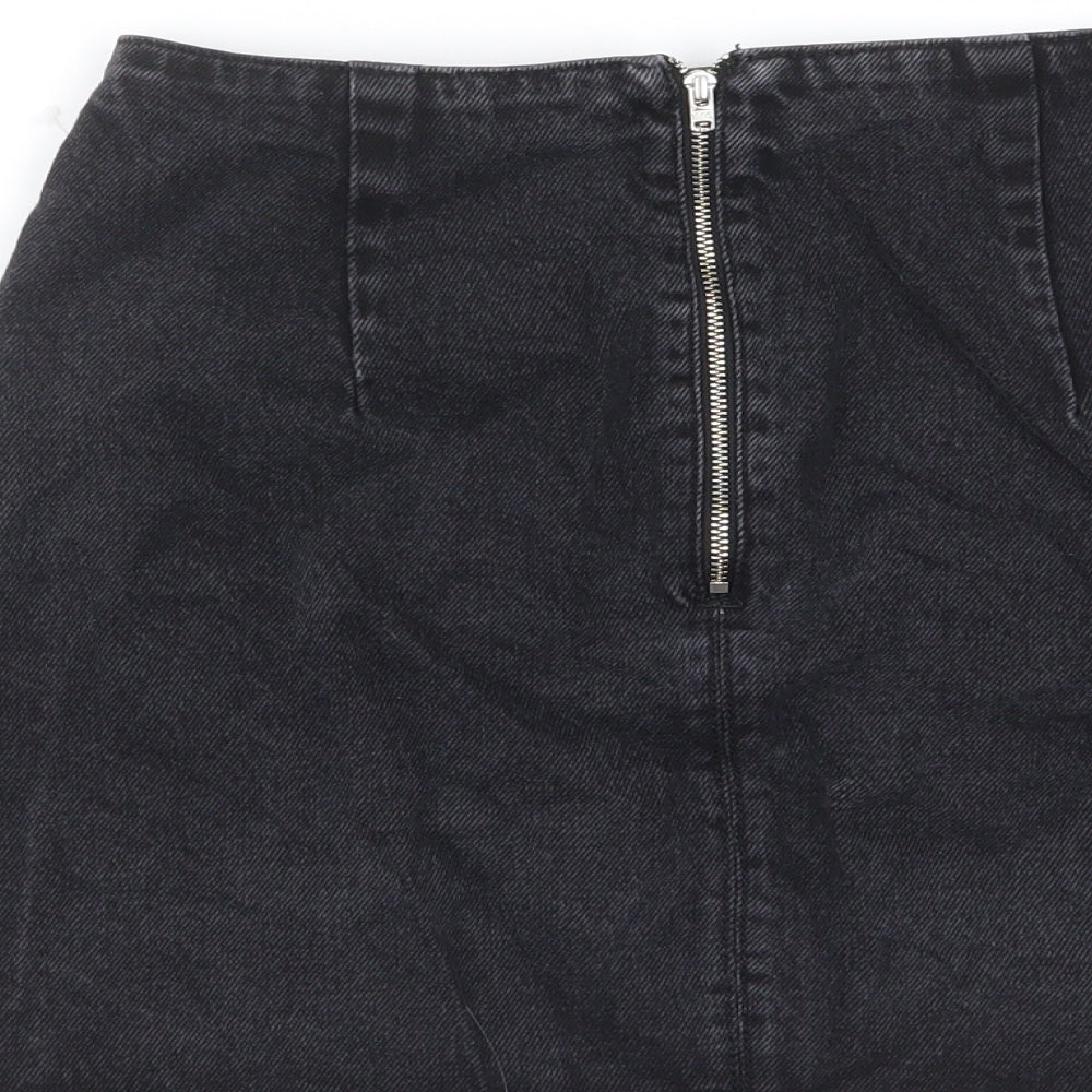 Topshop Womens Black Cotton A-Line Skirt Size 8 Zip - Pockets