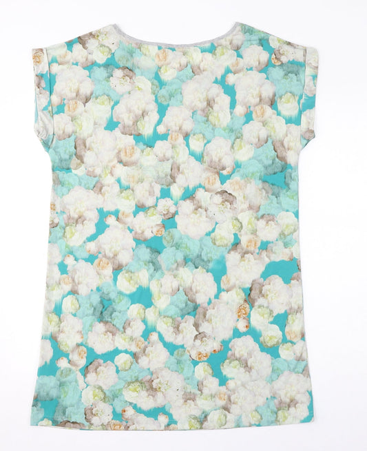 Warehouse Womens Blue Floral Polyester T-Shirt Dress Size 14 Round Neck Pullover