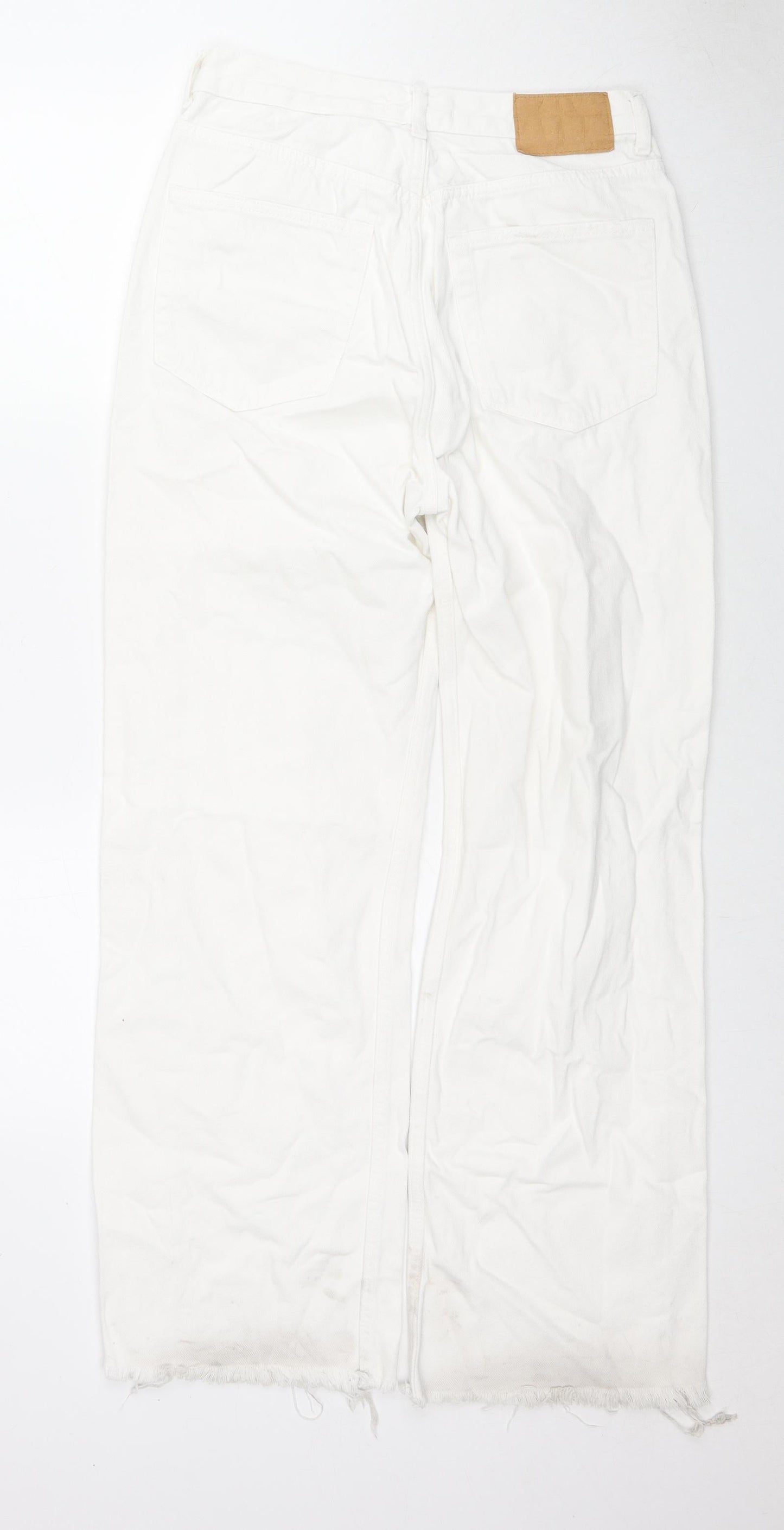 Pull&Bear Womens White Cotton Bootcut Jeans Size 12 L28 in Regular Zip