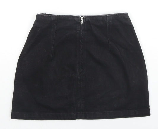 Topshop Womens Black Floral Cotton Mini Skirt Size 4 Zip