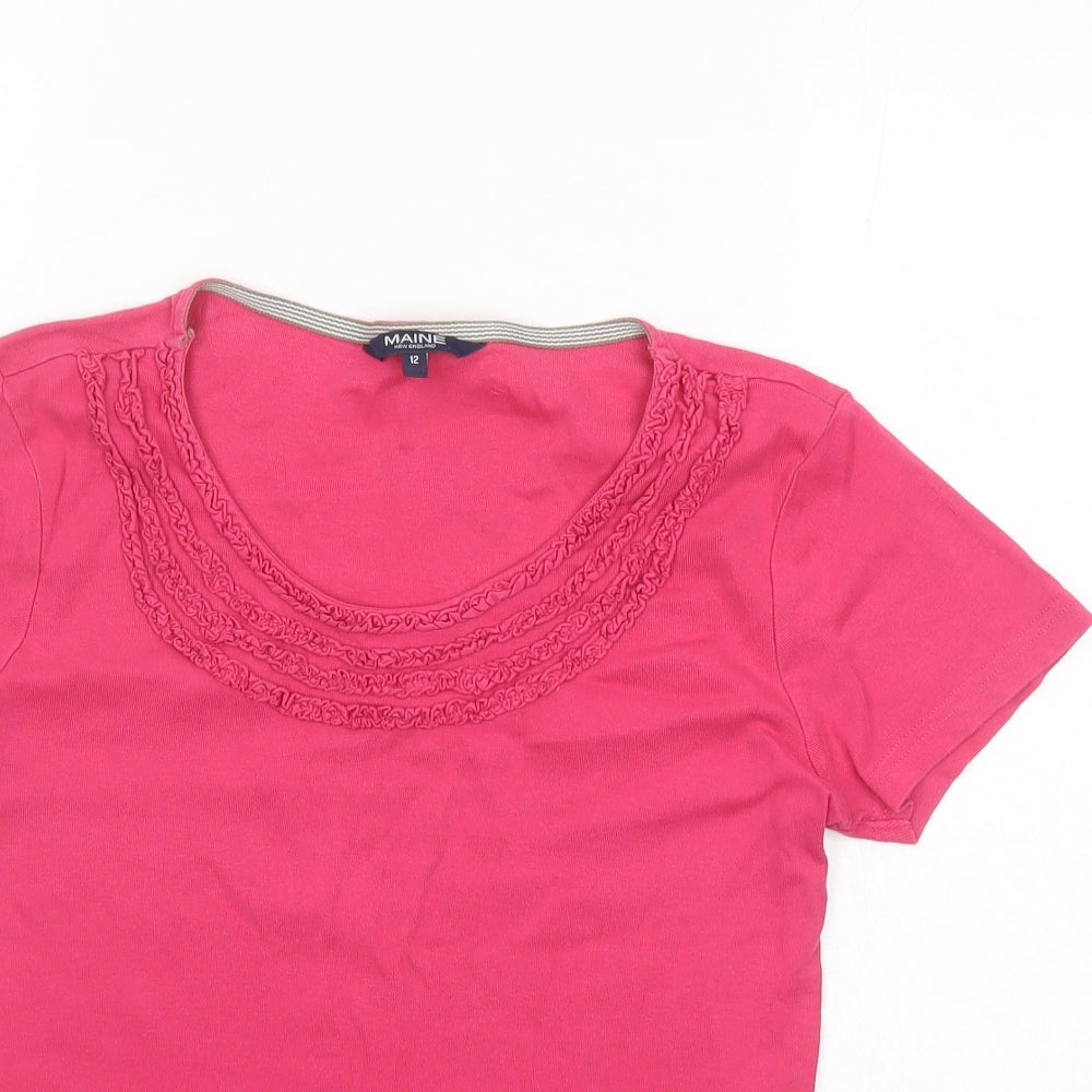 Maine New England Womens Pink Cotton Basic T-Shirt Size 12 Round Neck