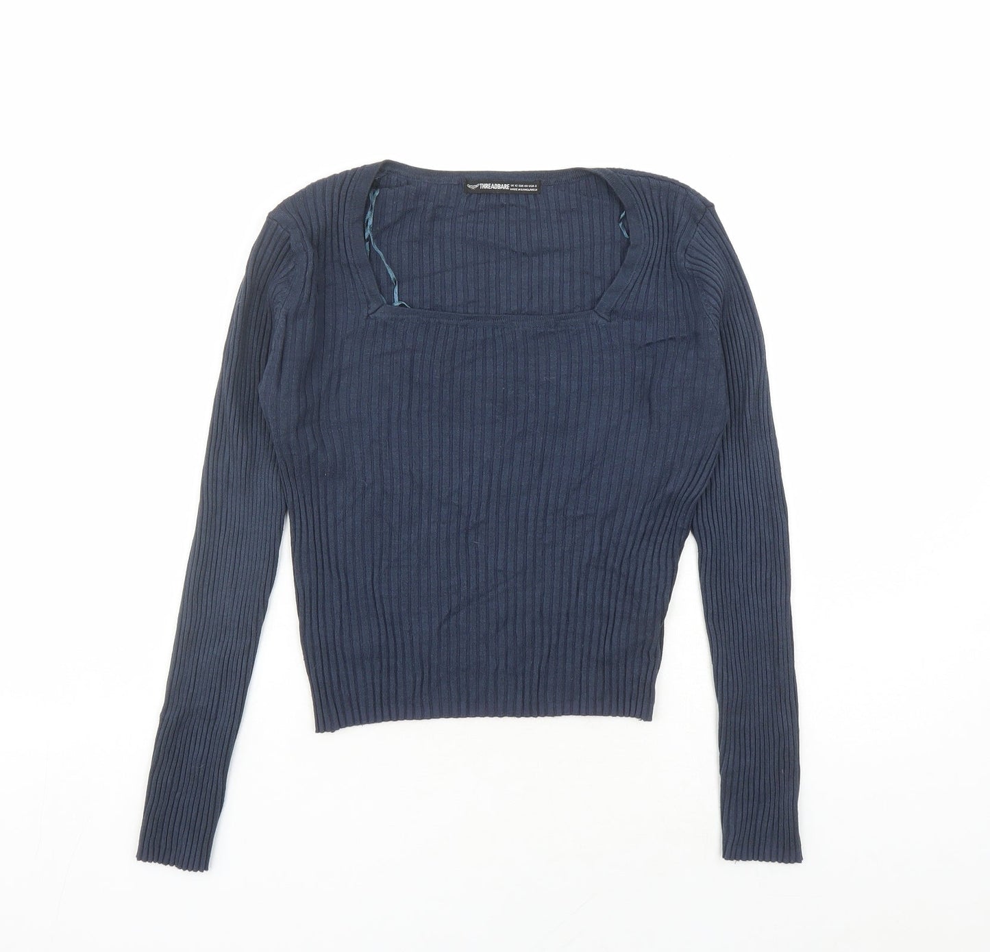 Threadbare Womens Blue Viscose Cropped T-Shirt Size 12 Square Neck